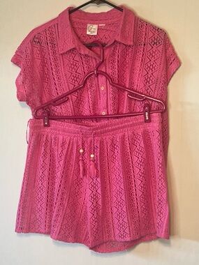 Beautiful Pink Summer Set GOA Beachwear By Jopna Button Down Top & Shorts